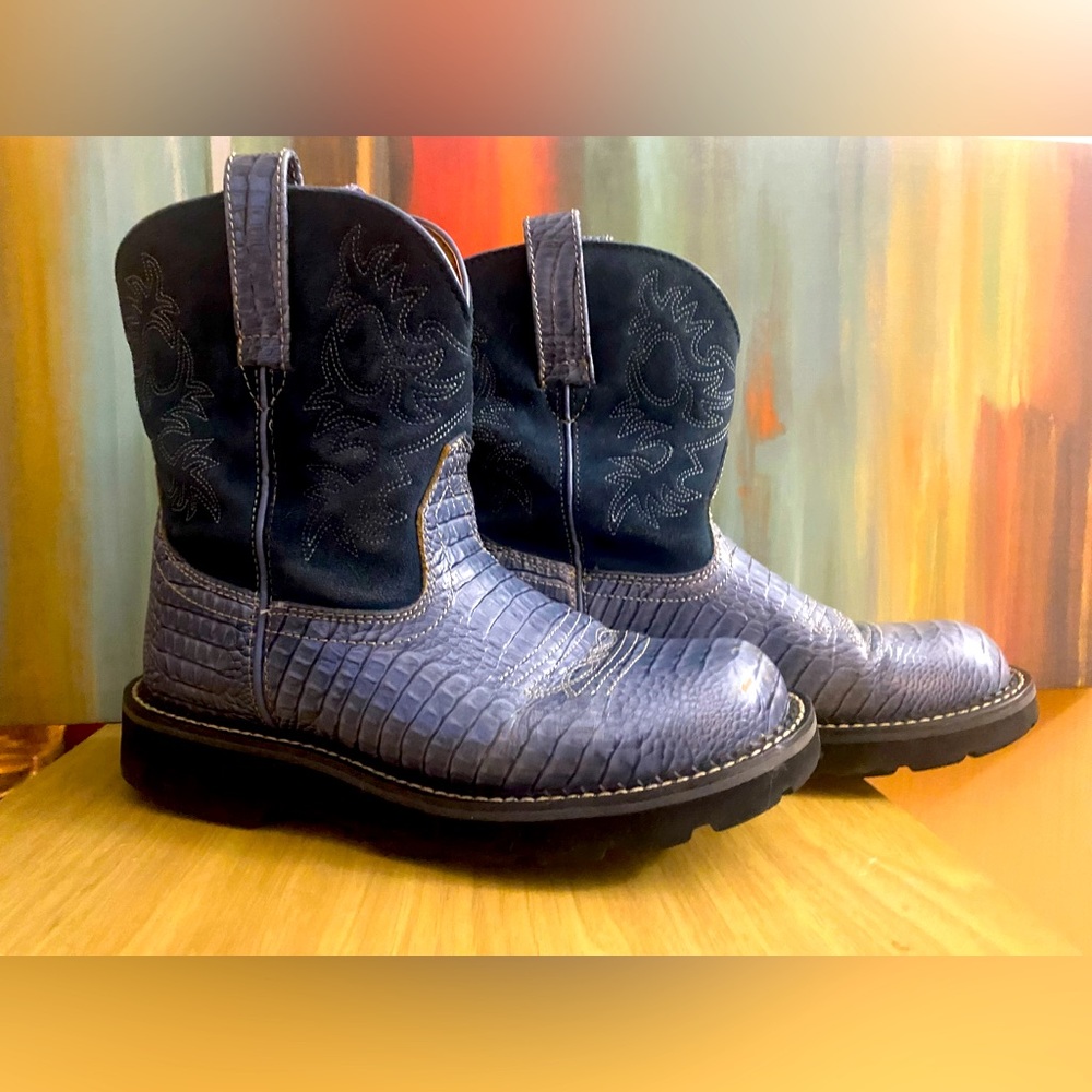 ARIAT Fatbaby size 10 Blue Croc Embossed Cowboy Western Boots